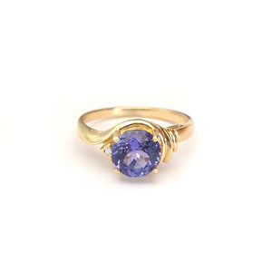 Chic Side Shoulder Rouched Tanzanite and Diamond Yellow Gold Ring