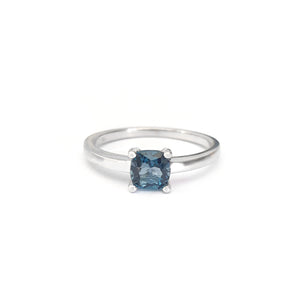 Classic Cushion Cut Solitaire London Blue Topaz Four Claw Ring