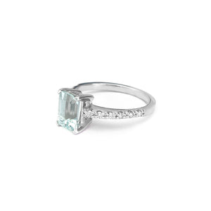 Elegant Octagonal Cut Aquamarine and Diamond Band White Gold Ring