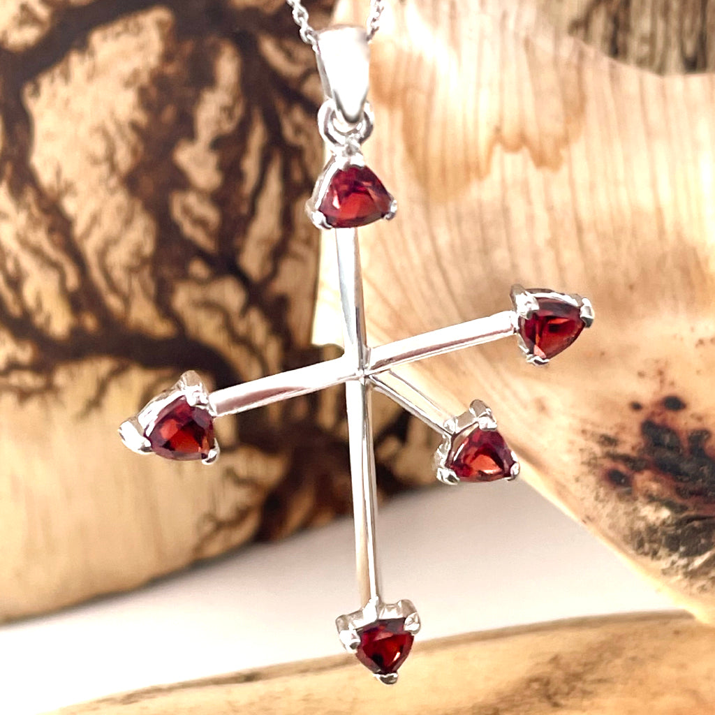 Trilliant Red Garnet and White Gold Southern Cross Pendant