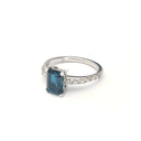 Elegant Emerald London Blue Topaz and Diamond Band White Gold Ring