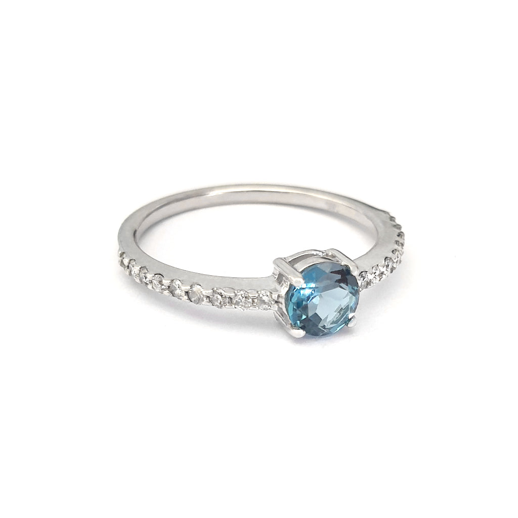 Subtlety Decadent London Blue Topaz with Diamond Band Ring