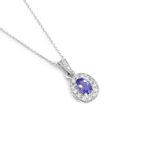 Classically Elegant Oval Tanzanite and Diamond Halo Pendant