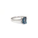 Elegant Emerald London Blue Topaz and Diamond Band White Gold Ring