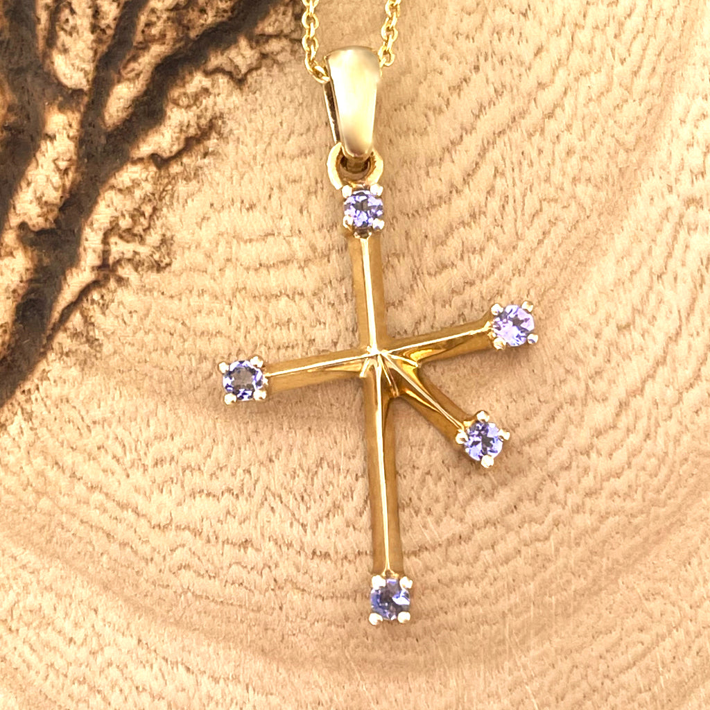 Ife Tanzanite Womens Cross Pendant Necklace 3/8 ctw 14K Yellow  Gold.Included 18 Inches 14K Yellow Gold Chain | TriJewels