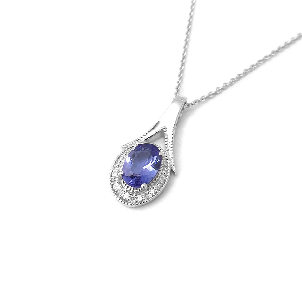 Unique Tanzanite Beaded Split Bale with Half Moon Diamond Pendant