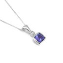 Petite Elegant Tube Set Square Tanzanite and Diamond White Gold Pendant