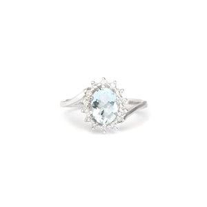 Timeless With A Twist Oval Aquamarine with Diamond Halo Ring