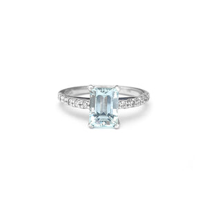 Elegant Octagonal Cut Aquamarine and Diamond Band White Gold Ring