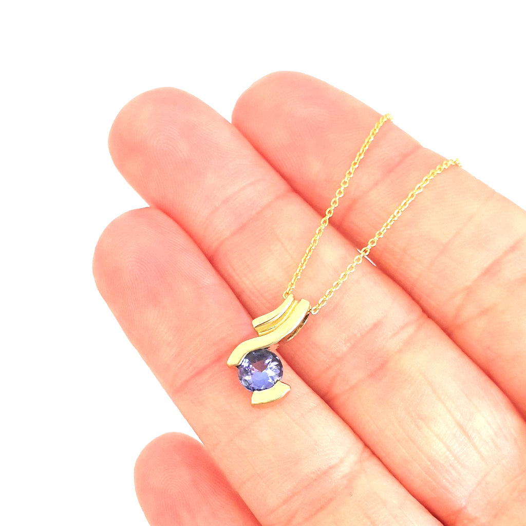 Unique Multiple Swish Tanzanite Yellow Gold Pendant