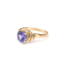 Chic Side Shoulder Rouched Tanzanite and Diamond Yellow Gold Ring
