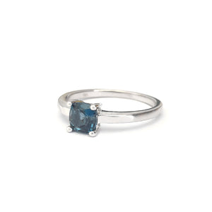 Classic Cushion Cut Solitaire London Blue Topaz Four Claw Ring