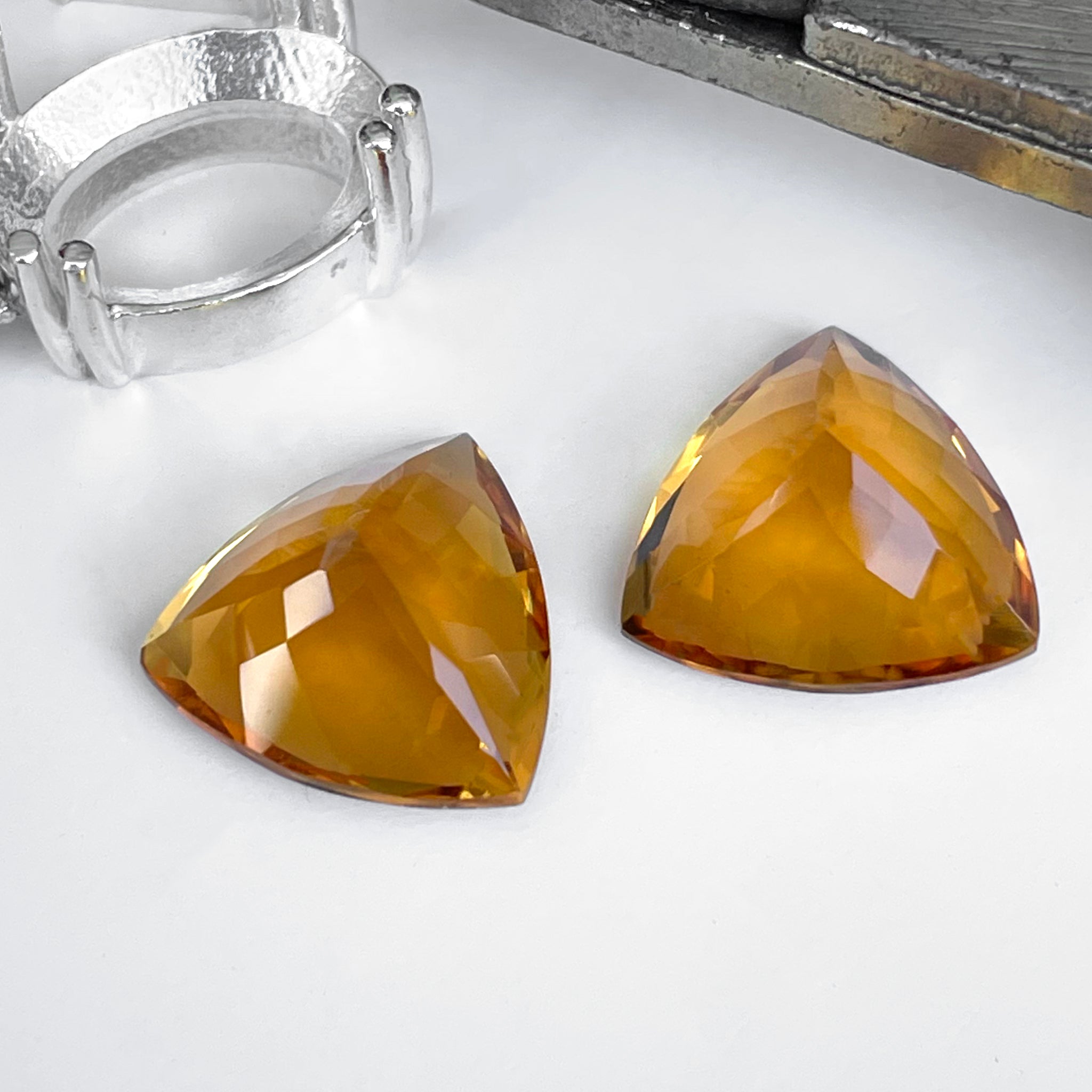 Citrine - Orange Trilliant Cut Pair - 10.60ct