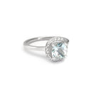 Raised Cushion Cut Aquamarine and Diamond Halo Ring⁠