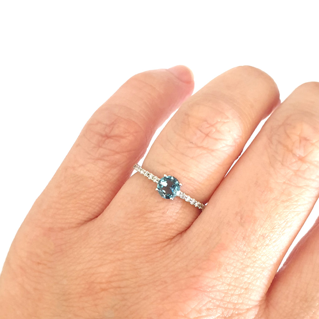 Subtlety Decadent London Blue Topaz with Diamond Band Ring