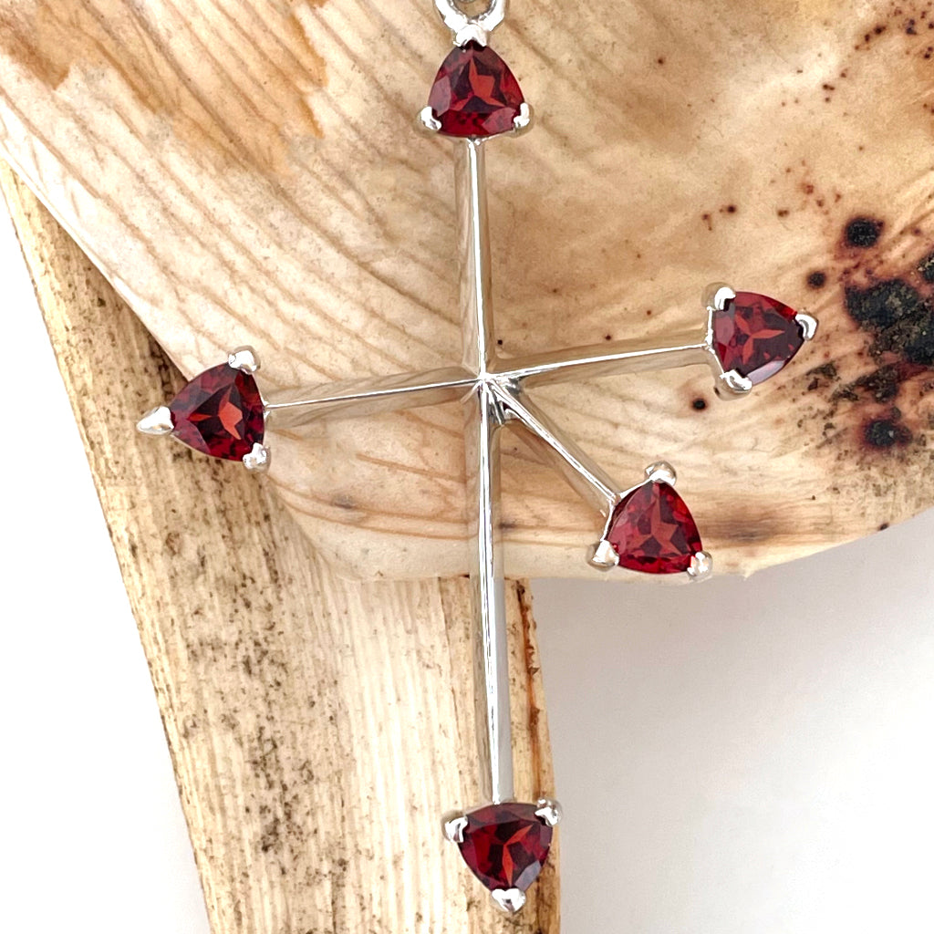 Trilliant Red Garnet and White Gold Southern Cross Pendant