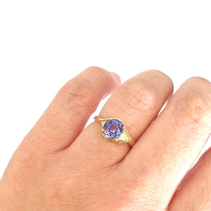 Chic Side Shoulder Rouched Tanzanite and Diamond Yellow Gold Ring