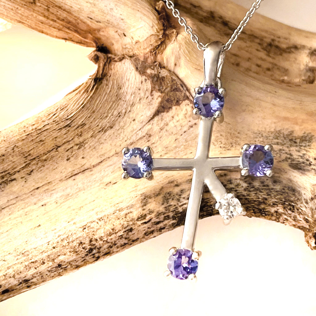 Stand Out Tanzanite and Diamond White Gold Southern Cross Pendant