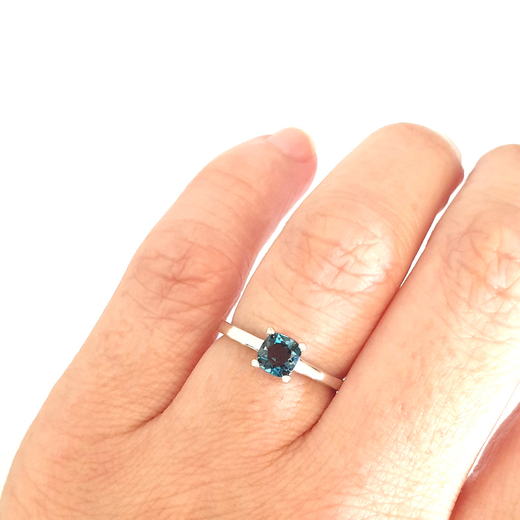 Classic Cushion Cut Solitaire London Blue Topaz Four Claw Ring