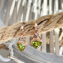Elegant Bezel Peridot and Diamond Drop Rose Gold Earrings
