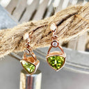 Elegant Bezel Peridot and Diamond Drop Rose Gold Earrings