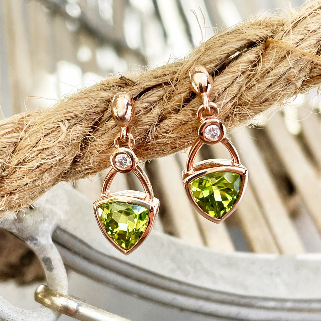 Peridot Rose Gold Coated Braid Square Stud Earrings | Brilliyond Jewellery