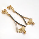 Elegant Black and White Diamond Elephant Drop Earrings