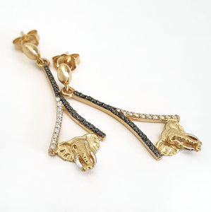 Elegant Black and White Diamond Elephant Drop Earrings