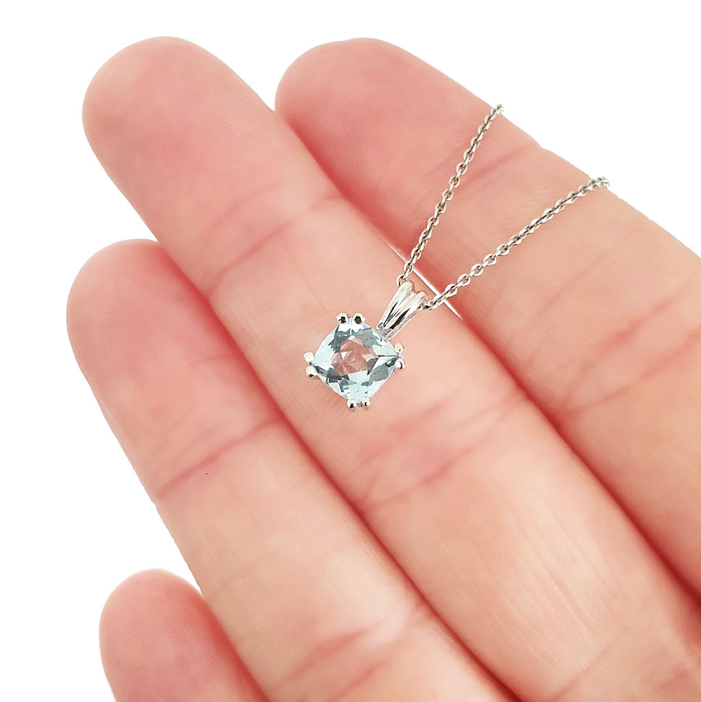 Elegant Cushion Cut Double Claw Aquamarine Pendant