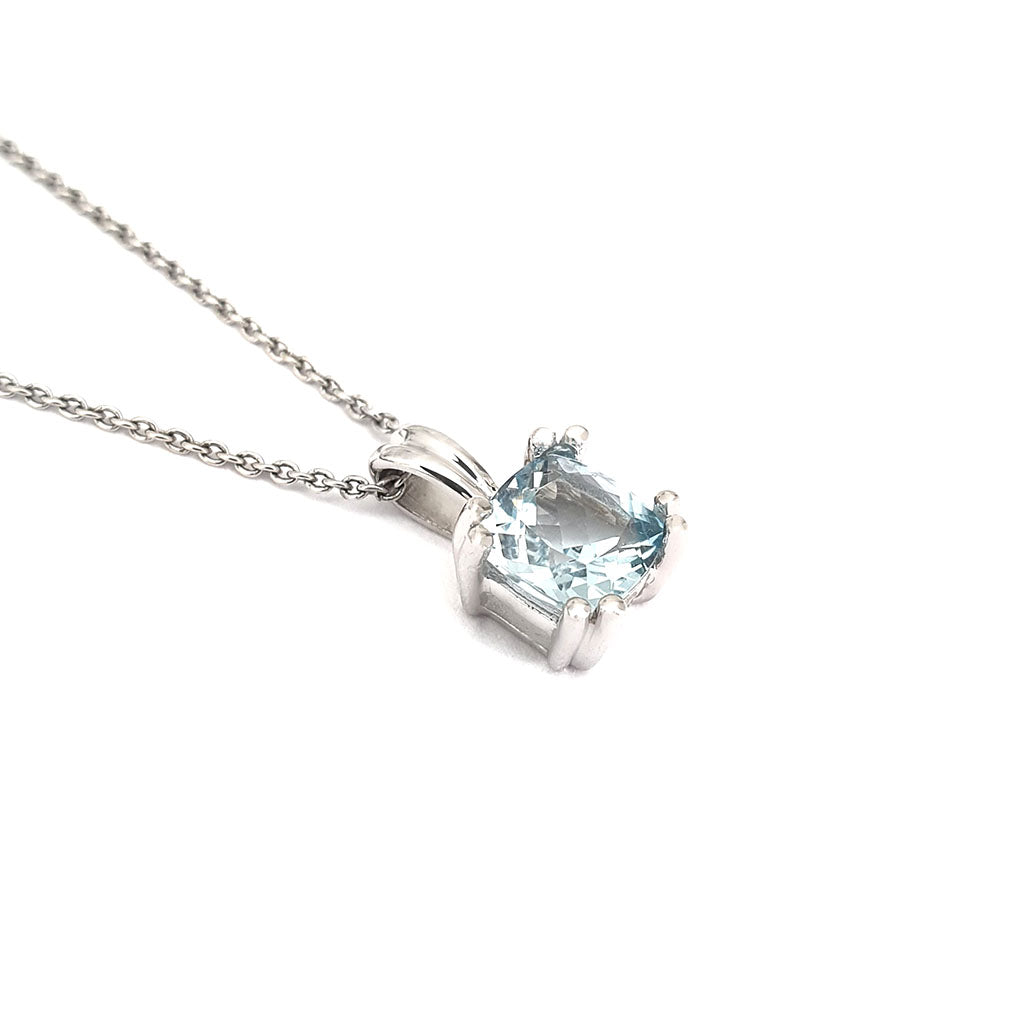 Elegant Cushion Cut Double Claw Aquamarine Pendant