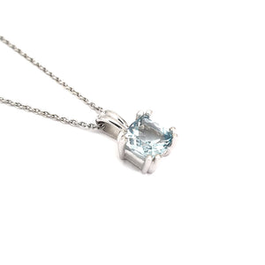 Elegant Cushion Cut Double Claw Aquamarine Pendant