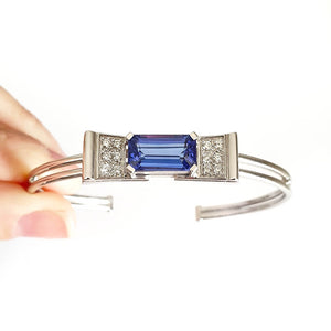 Elegant Diamond And Tanzanite Bow Cuff Bracelet