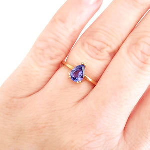 Elegant Double Claw Solitaire Pear Tanzanite Ring
