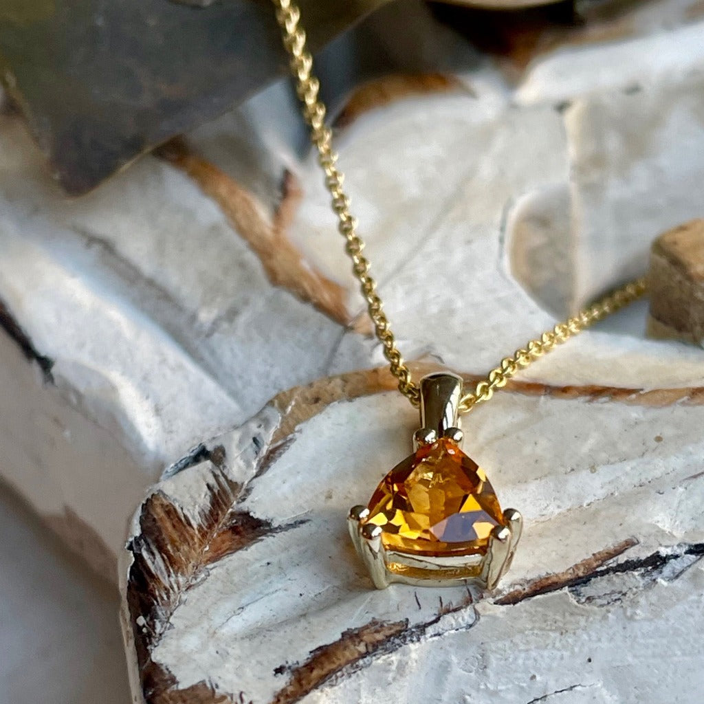 Elegant Double Claw Trilliant Cut Citrine Pendant