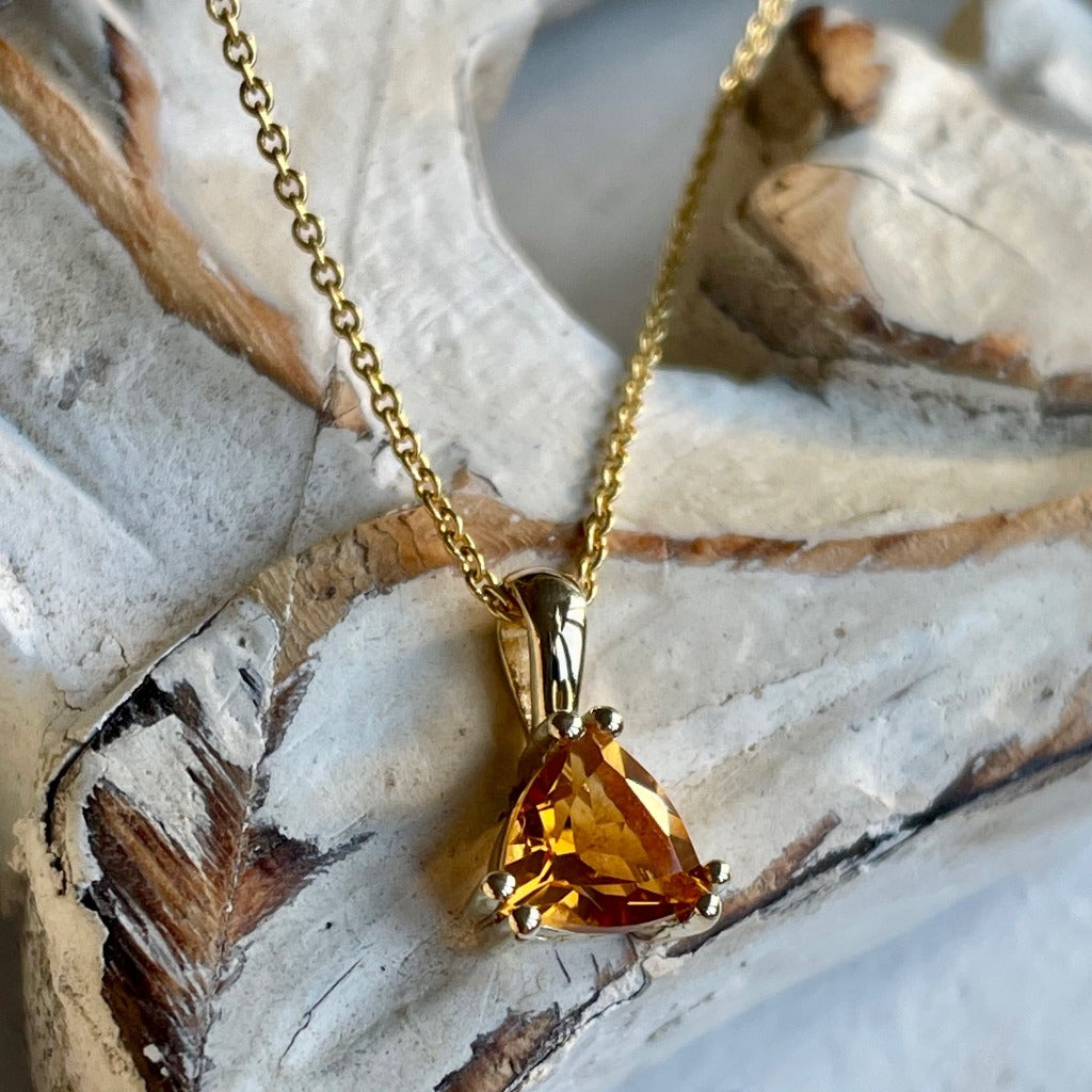 Elegant Double Claw Trilliant Cut Citrine Pendant