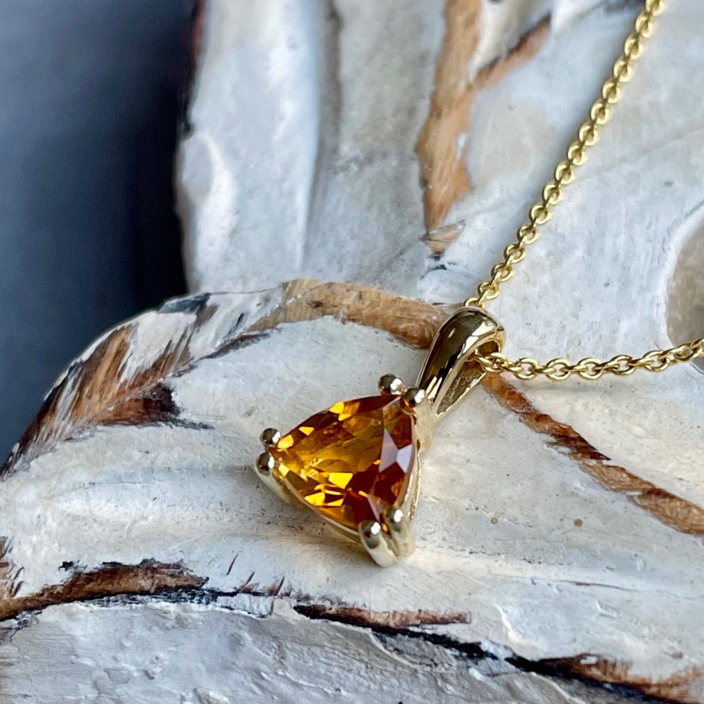 Elegant Double Claw Trilliant Cut Citrine Pendant