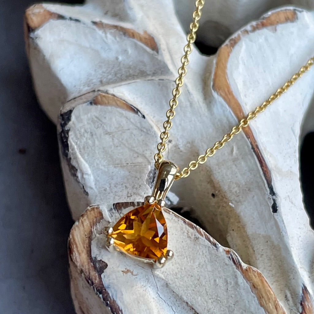 Elegant Double Claw Trilliant Cut Citrine Pendant