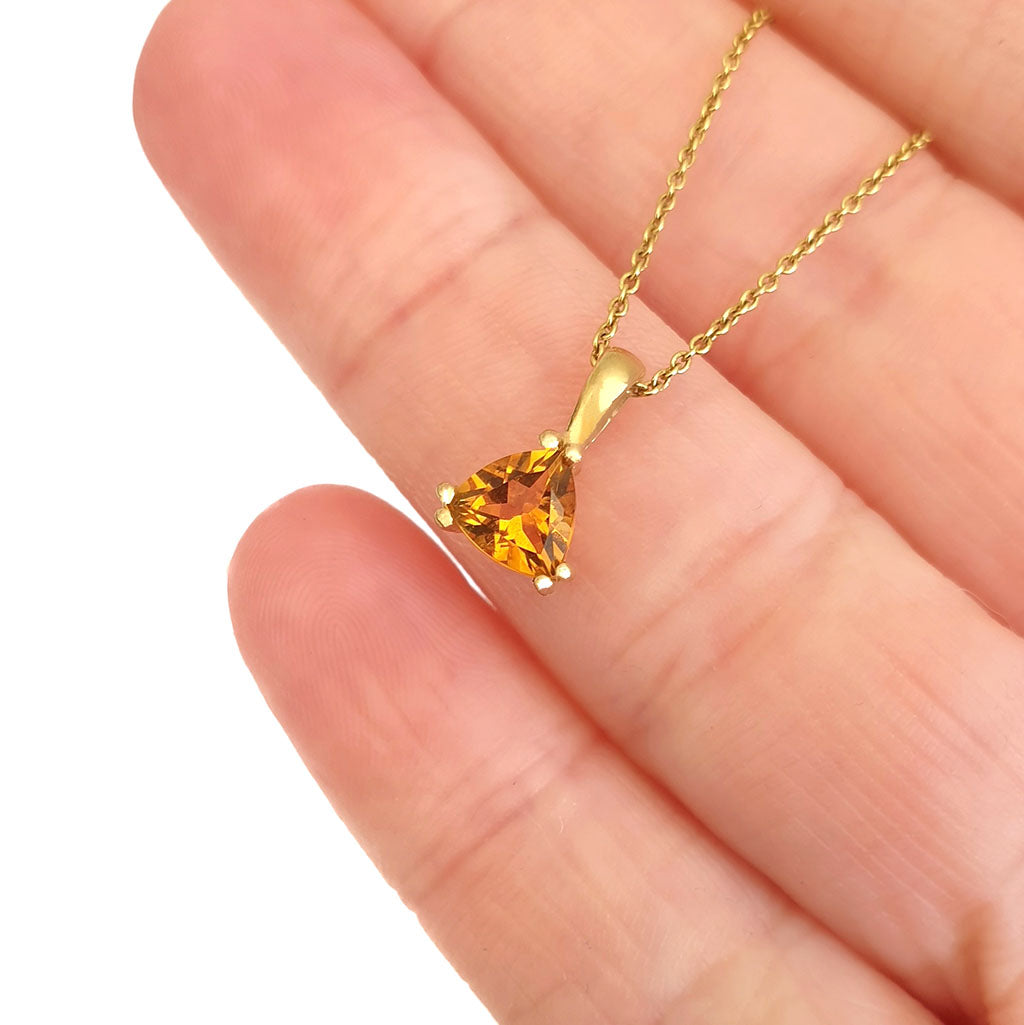 Elegant Double Claw Trilliant Cut Citrine Pendant