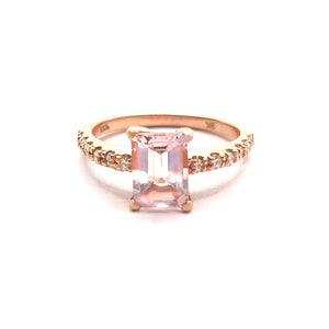 Elegant Emerald Morganite and Diamond Band Rose Gold Ring