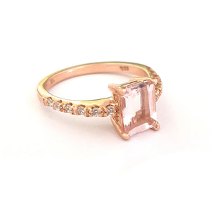 Elegant Emerald Morganite and Diamond Band Rose Gold Ring