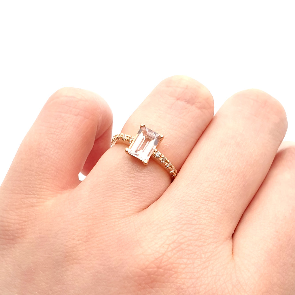 Elegant Emerald Morganite and Diamond Band Rose Gold Ring