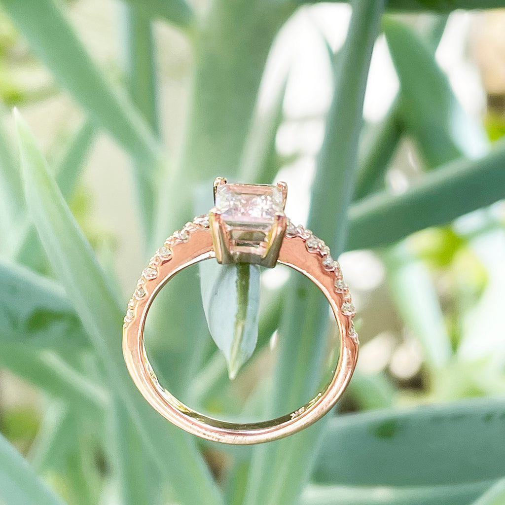 Elegant Emerald Morganite and Diamond Band Rose Gold Ring