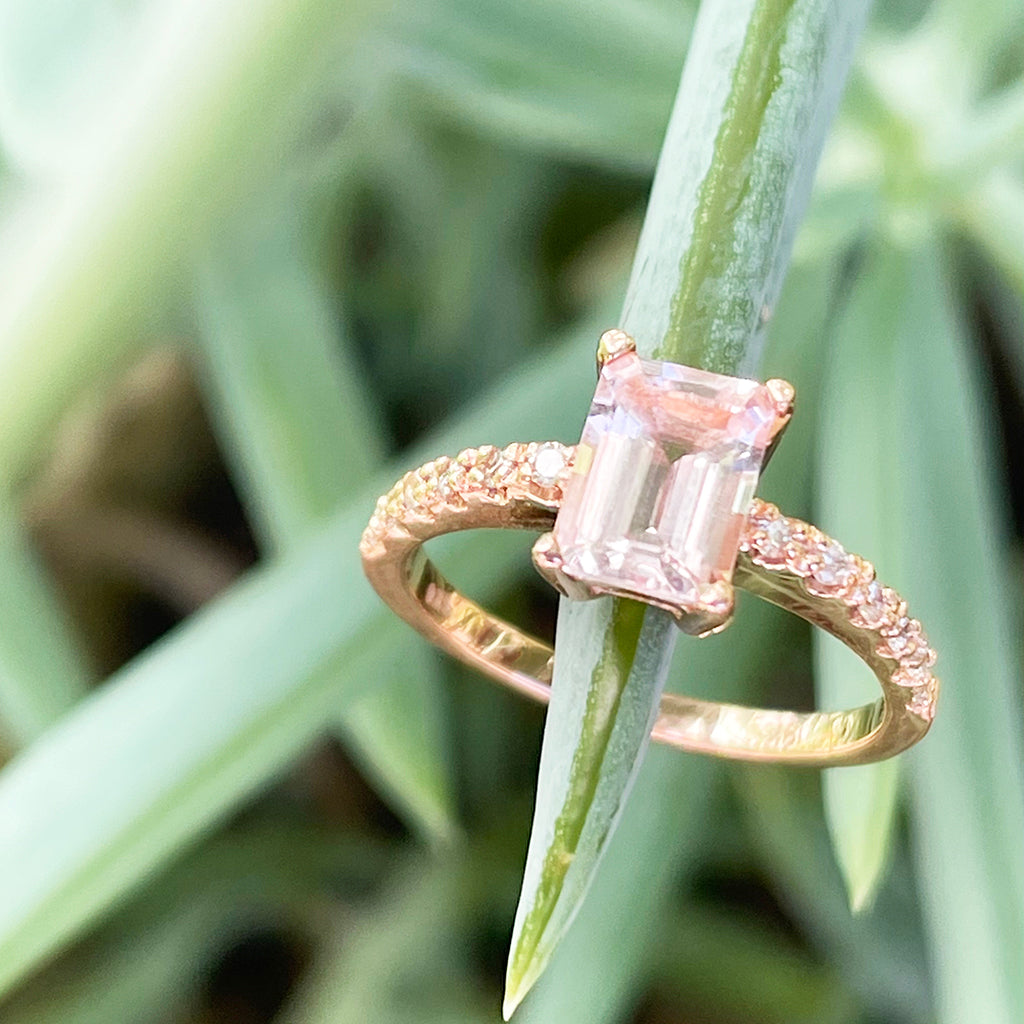 Elegant Emerald Morganite and Diamond Band Rose Gold Ring