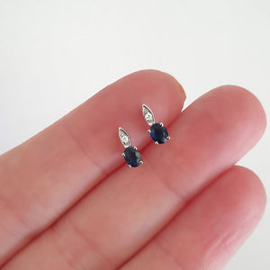 Elegant Oval Blue Sapphire and Diamond Studs