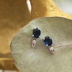 Elegant Oval Blue Sapphire and Diamond Studs