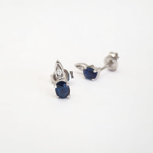 Elegant Oval Blue Sapphire and Diamond Studs