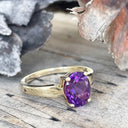 Elegant Oval Cut Amethyst Solitaire Yellow Gold Ring