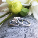 Elegant Oval Filigree Morganite and Diamond Ring and Clean band Wedding Set 