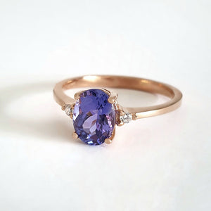 Elegant Oval Tanzanite and Petite Diamond Accent Rose Gold Ring