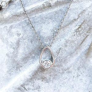 Elegant Petite White Diamond Droplet Pendant